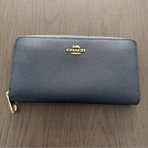 Coach Midnight Blue Long Wallet with Gold Zipper